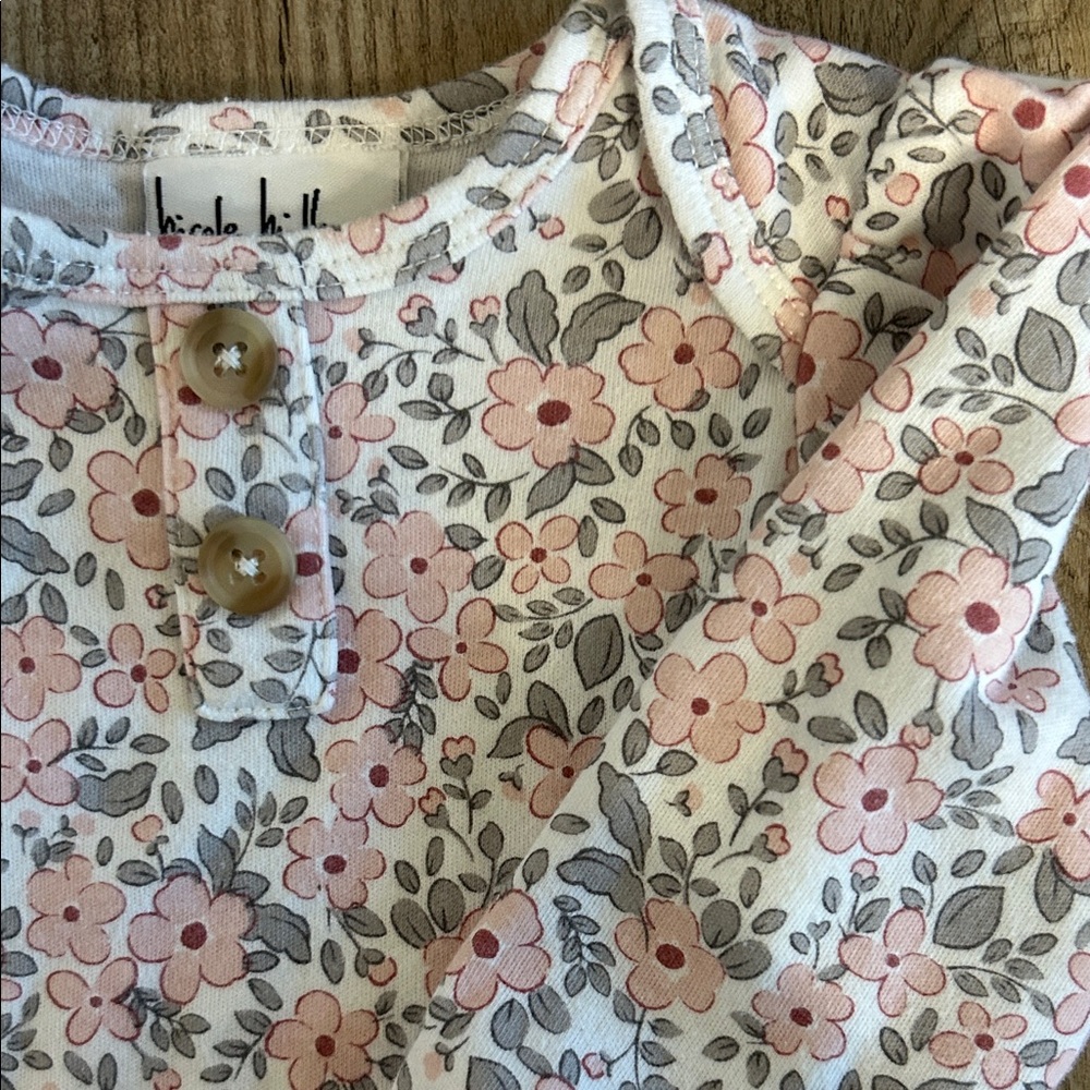 Nicole Miller Pink and Gray Floral Bodysuit